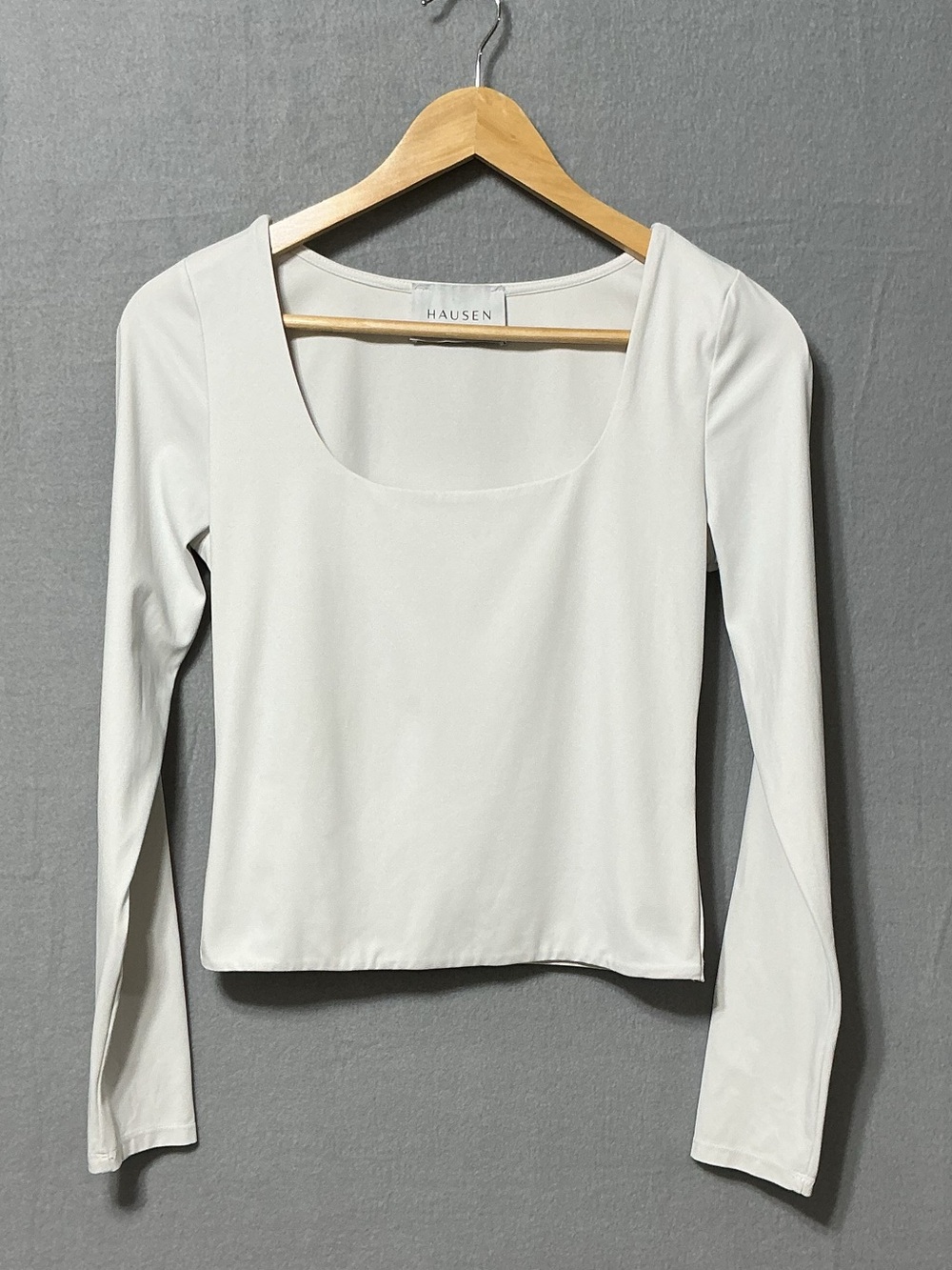 Hausen White Square Neck Long Sleeve Stretch Top Size Medium